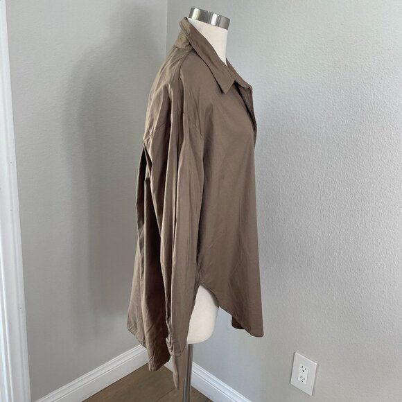 Reformation Womens XL Will Oversized Button Up Shirt In Taupe Brown Long Sleeve - Picture 6 of 11